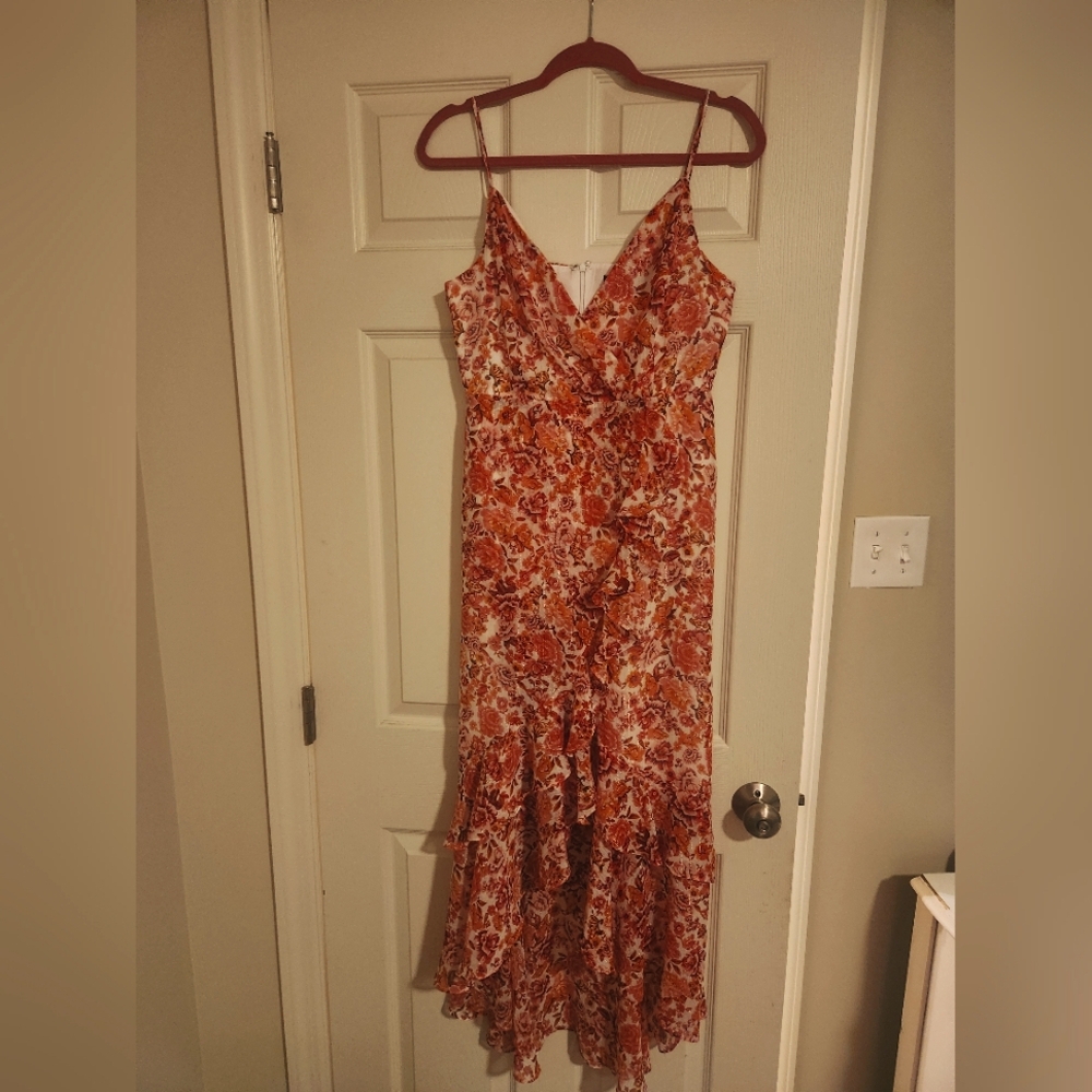 Lulu's Brown and Orange Asymmetrical High-Low Sundress